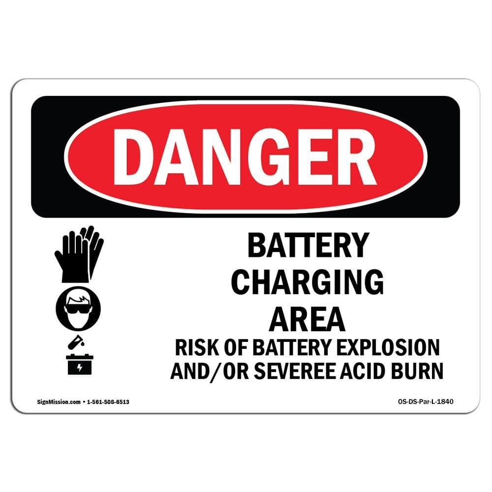 7 x 10 in. OSHA Danger Sign - Battery Charging Area Risks -  Amistad, AM3997195