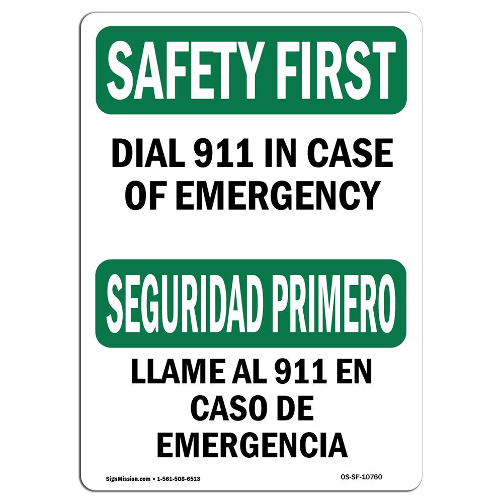 7 x 10 in. OSHA Safety First Sign - Dial 911 in Emergency Bilingual -  Amistad, AM3997204