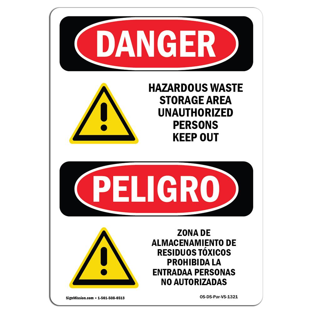 10 x 14 in. OSHA Danger Sign - Hazardous Waste Storage Area Bilingual -  Amistad, AM3914002