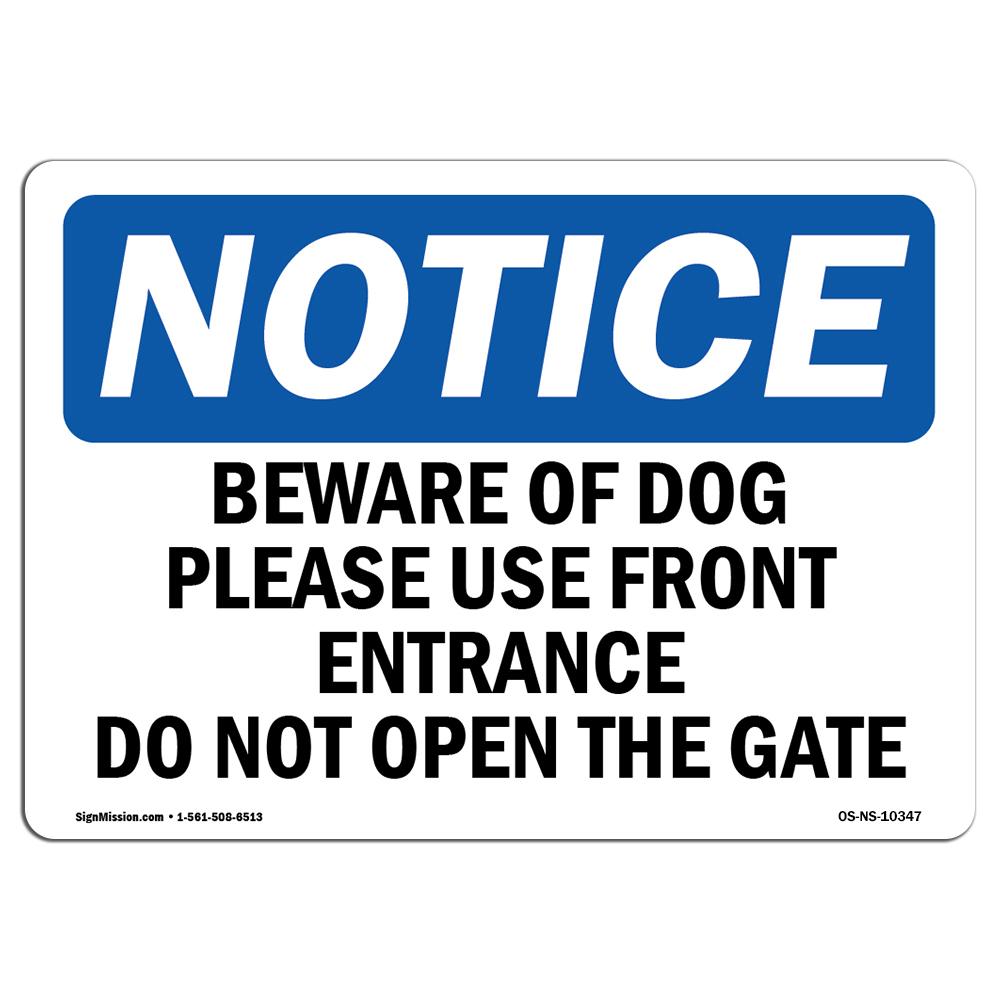 OS-NS-D-57-L-10347 OSHA Notice Sign - Beware of the Dog Please Use Front Entrance -  SignMission