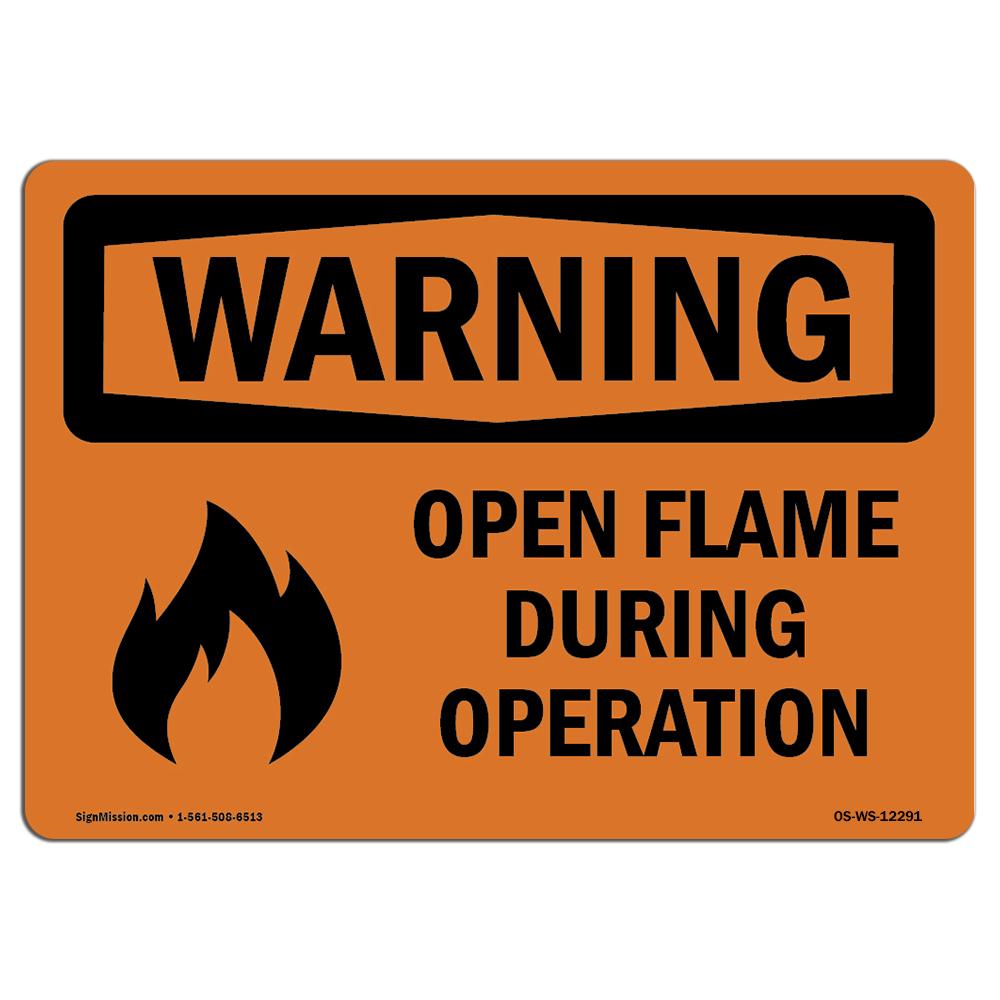 OS-WS-D-35-L-12291 OSHA Warning Sign - Open Flame During Operation with Symbol -  SignMission