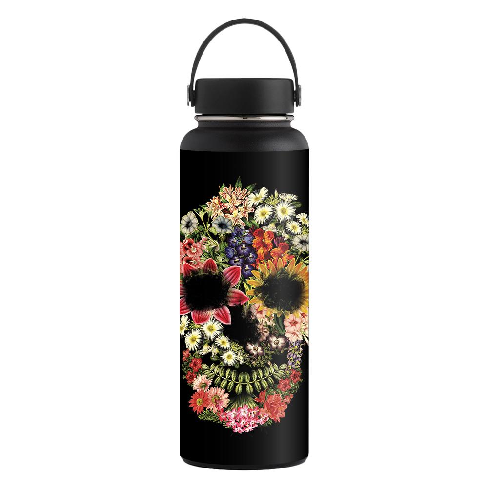 Picture of MightySkins CF-HFWI40-Floral Skull Carbon Fiber Skin for Hydro Flask 40 oz Wide Mouth Sticker - Floral Skull