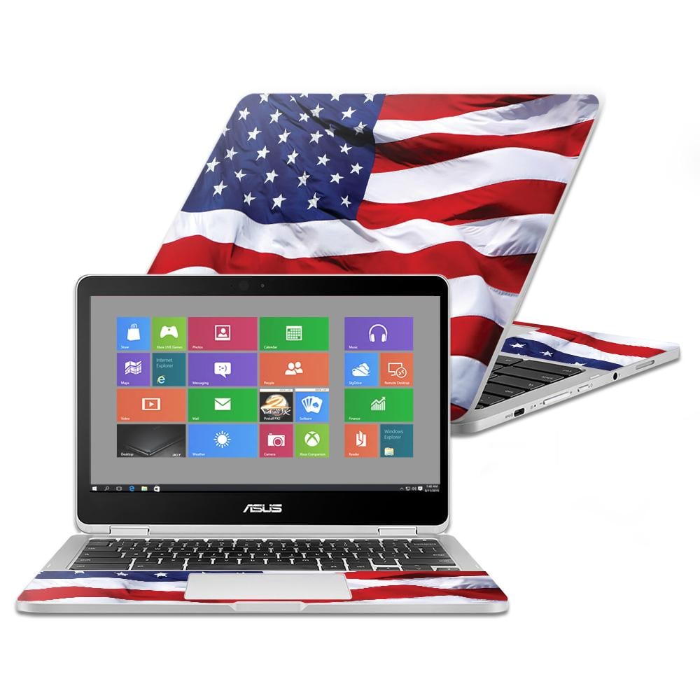 CF-ASCHFL12-American Flag Carbon Fiber Skin Decal Wrap for Asus Chromebook Flip C302CA 12.5 in. 2016 - American Flag -  MightySkins