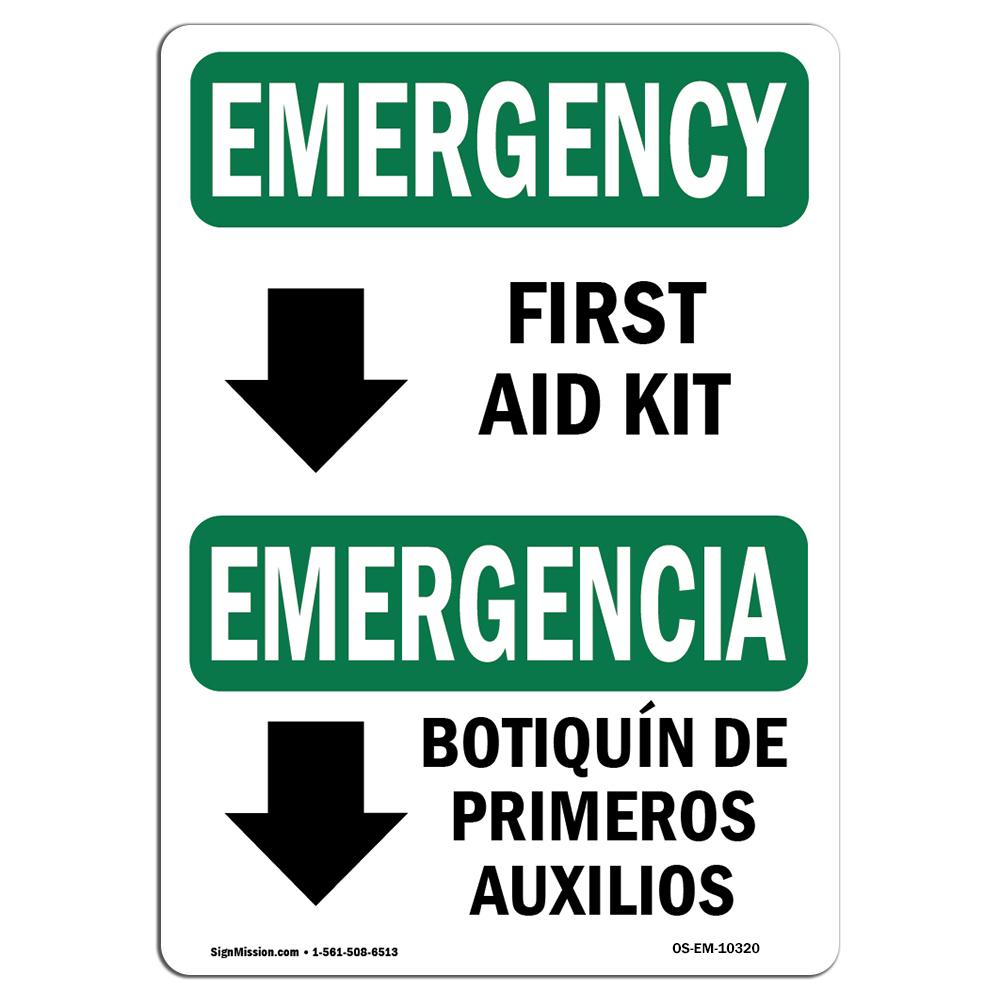 7 x 10 in. OSHA Emergency Sign - First Aid Kit Bilingual -  Amistad, AM3915594