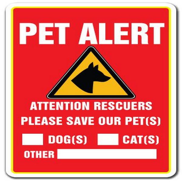 5 x 7 in. Decal - Pet Alert - Save Our Pets Rescue Fire Firefighter Police Rescue Dogs Cats -  SignMission, D-5-Z-Pet Alert