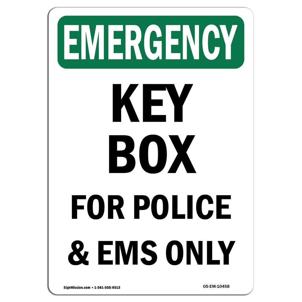 OS-EM-A-1014-V-10458 10 x 14 in. OSHA Emergency Sign - Key Box for Police & Ems Only -  SignMission