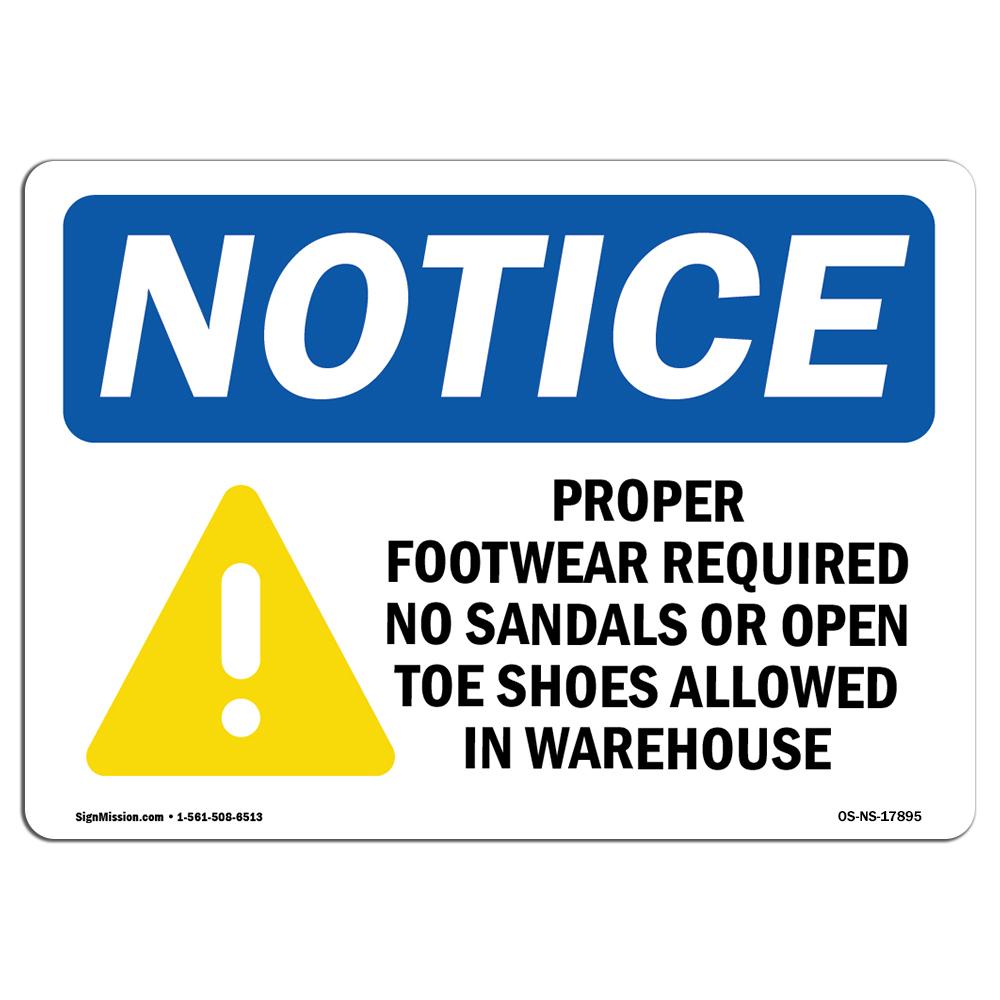 OS-NS-A-1014-L-17895 10 x 14 in. OSHA Notice Sign - Proper Footwear Required No Sandals -  SignMission