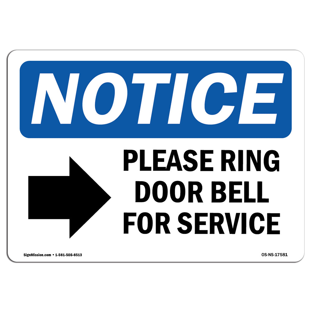 OS-NS-D-35-L-17581-10PK OSHA Notice Sign - Please Ring Door Bell for Service Sign with Symbol -  SignMission