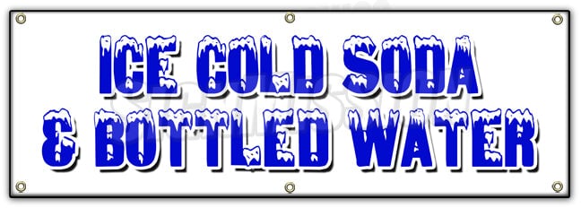 72 in. Ice Cold Soda & Bottled Water Banner Sign - Iced Fountain Drinks Pop H2O -  Amistad, AM3951451