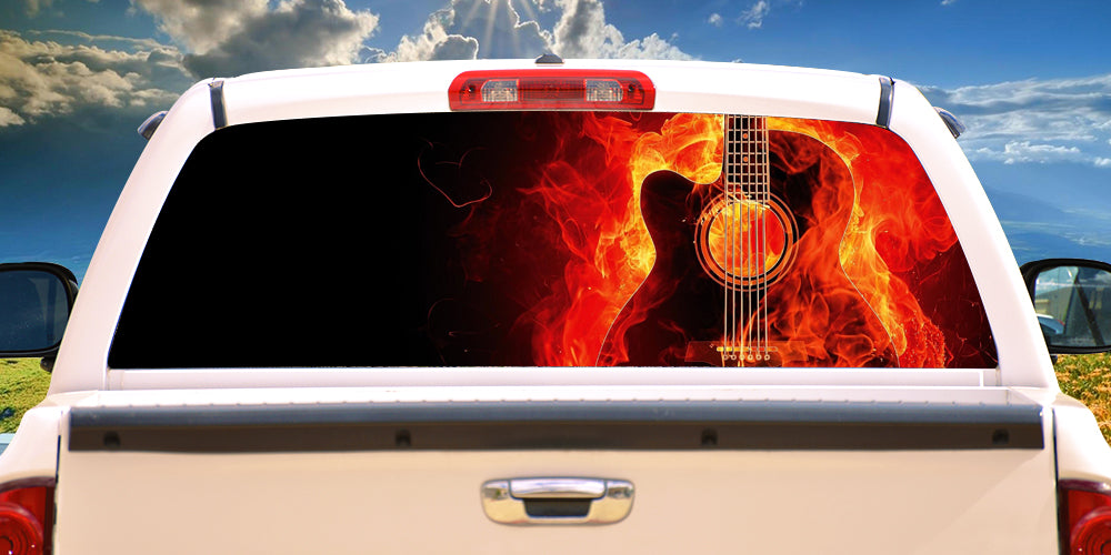 Picture of SignMission P-16-Strings On Fire Strings On Fire Rear Window Graphic Truck View Thru Vinyl Back Decal