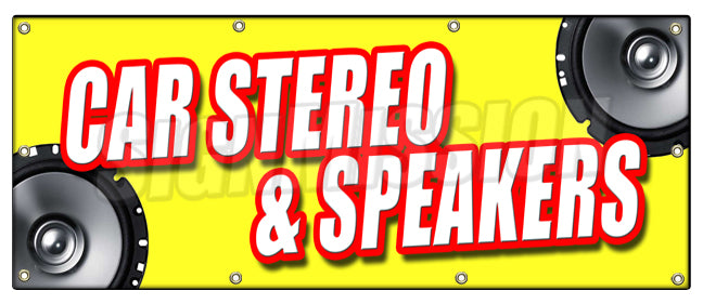 B-96 Car Stereo & Speakers 36 x 96 in. Car Stereo & Speakers Banner Sign - Mp3 Installation Service Amplifers -  SignMission