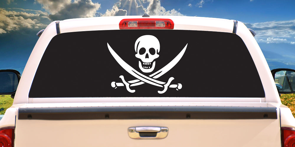 Picture of SignMission P-16-Pirate Pirate Rear Window Graphic Jolly Roger Skull View Thru Vinyl Decal