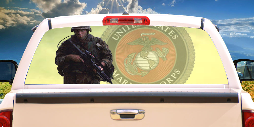Picture of SignMission P-16-Marines Marines Rear Window Graphic Marine View Thru Vinyl Truck Tint Decal