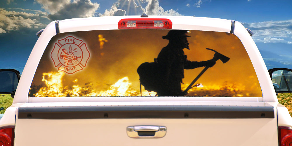 Picture of SignMission P-16-Firefighter Firefighter Rear Window Graphicfire Man Truck View Thru Vinyl Decal