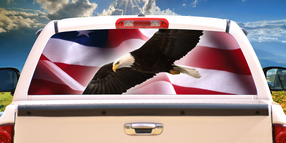 Picture of SignMission P-22-Eagle Flag 1 Eagle Flag 1 Rear Window Graphic Us Truck Tint Film View Thru Vinyl Decal