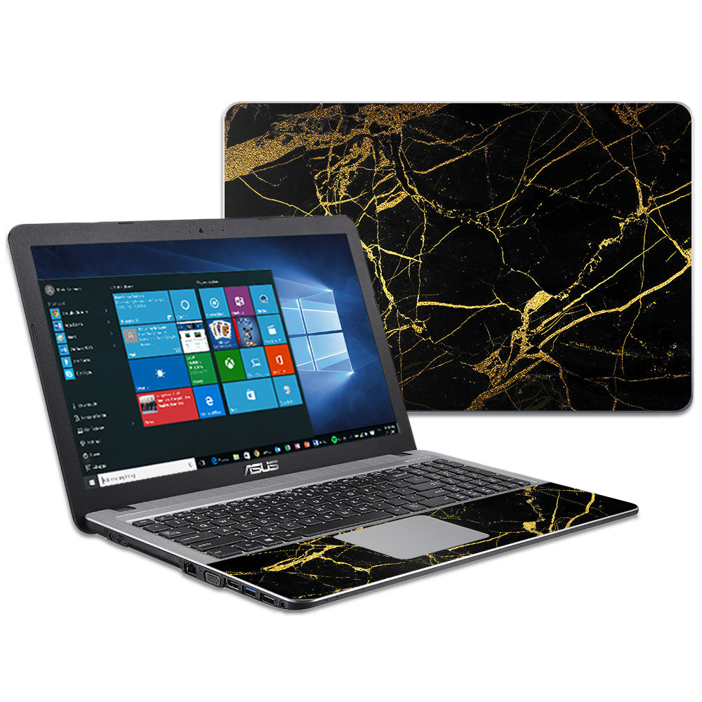 ASVIVO15-Black Gold Marble Skin Compatible with Asus VivoBook X540SA X540LA 15.6 in. Wrap Cover Sticker - Black Gold Marble -  MightySkins