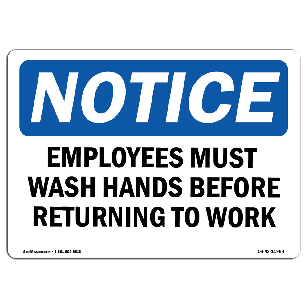 OS-NS-D-35-L-11968 OSHA Notice Sign - Employees Must Wash Hands Before Returning to Work -  SignMission