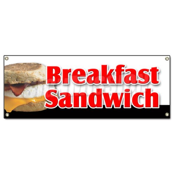 BREAKFAST SANDWICH BANNER SIGN Sausage Bacon Bagel Croissant Cheese Muffin -  SignMission, B-Breakfast Sandwich