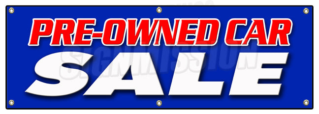 72 in. Pre-Owned Car Sale Banner Sign - Used Auto Automobile Buy Here We Finance Low Mile -  Amistad, AM3934249