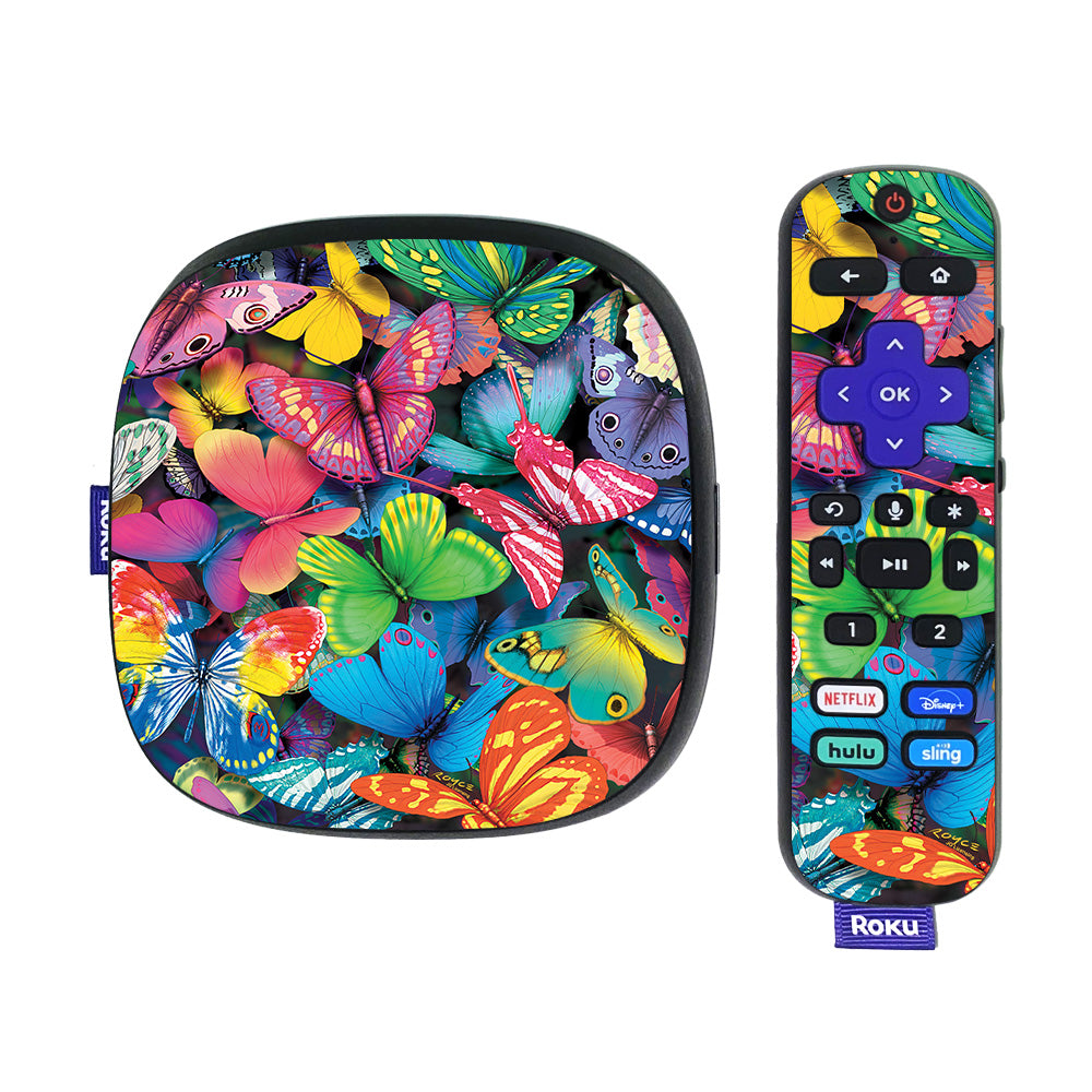 ROUL4K20-Butterfly Party Skin Compatible with Roku Ultra HDR 4K Streaming Media Player 2020 of Skin - Butterfly Party -  MightySkins