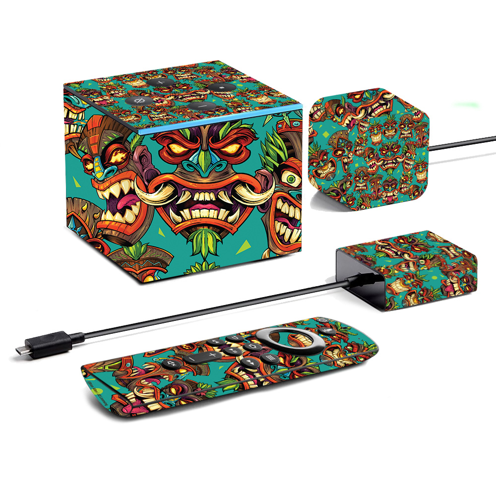 Picture of MightySkins AMFITVCU19-Crazy Tikis Skin for Amazon Fire TV Cube 2019 - Crazy Tikis