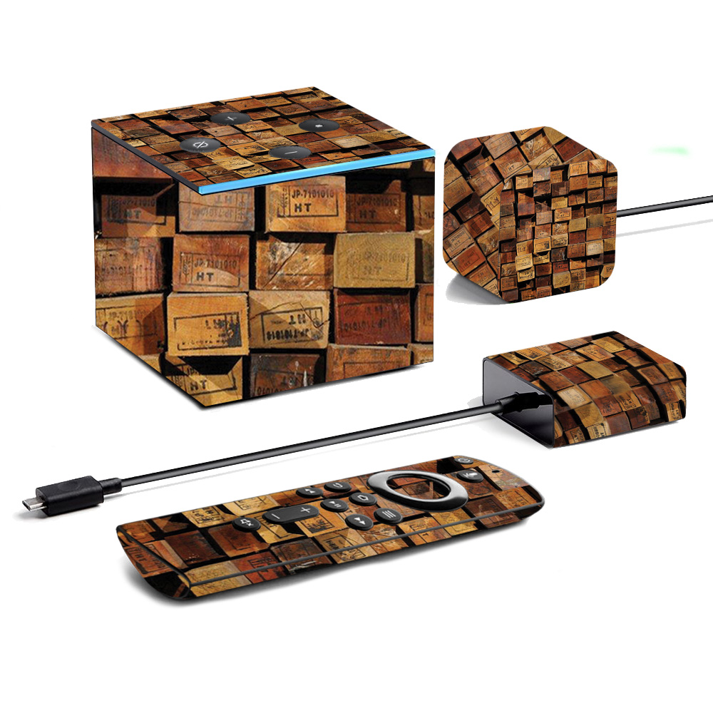 Picture of MightySkins AMFITVCU19-Stacked Wood Skin for Amazon Fire TV Cube 2019 - Stacked Wood