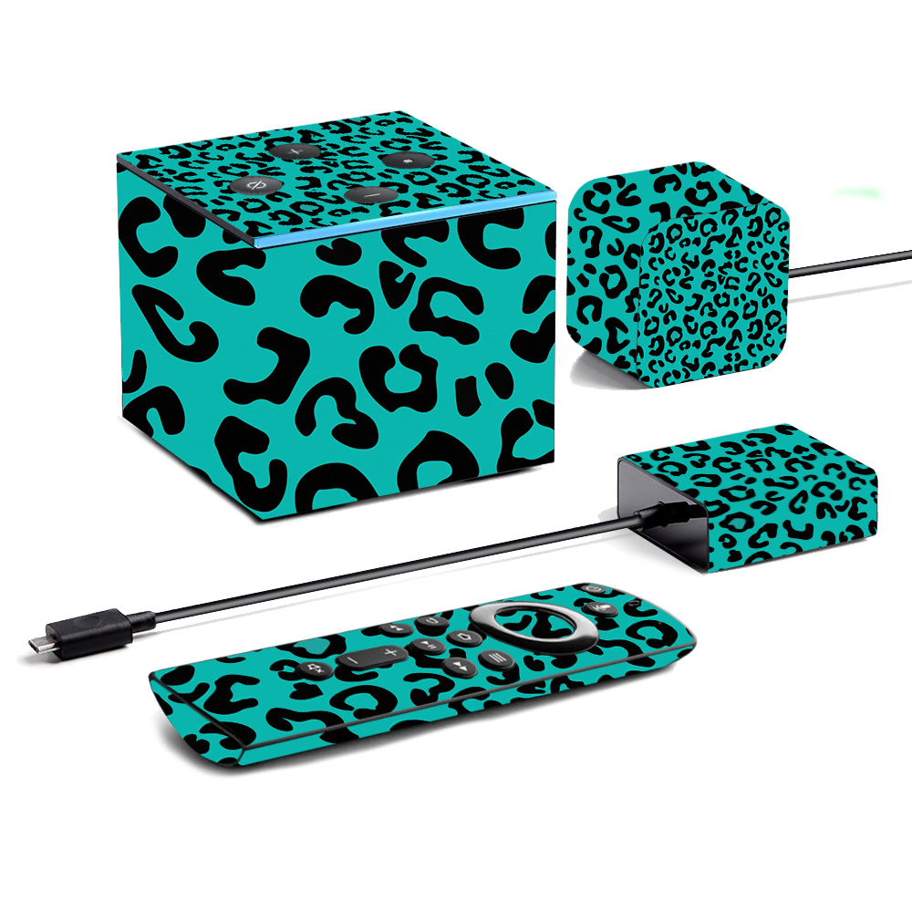 Picture of MightySkins AMFITVCU19-Teal Leopard Skin for Amazon Fire TV Cube 2019 - Teal Leopard