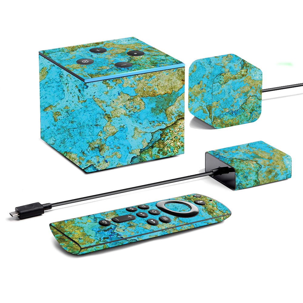Picture of MightySkins AMFITVCU19-Teal Marble Skin for Amazon Fire TV Cube 2019 - Teal Marble