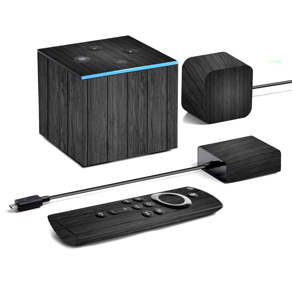 Picture of MightySkins AMFITVCU19-Black Wood Skin for Amazon Fire TV Cube 2019 - Black Wood