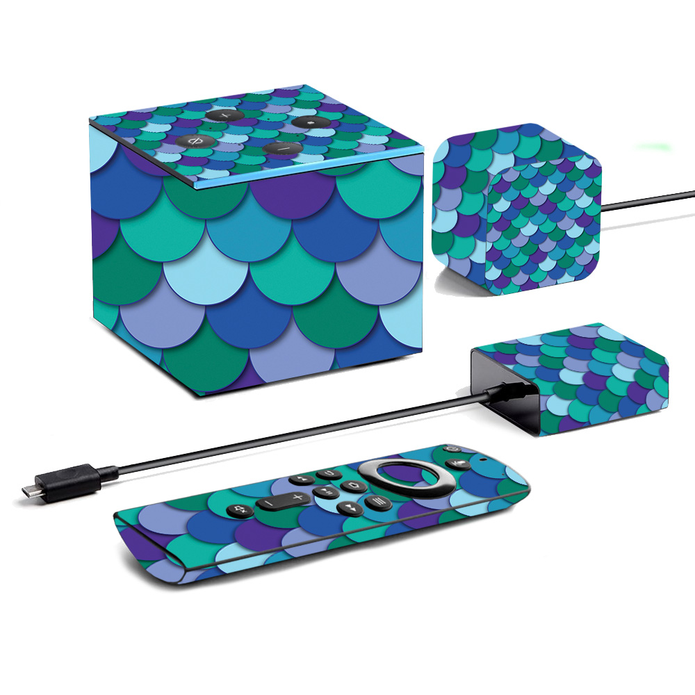 Picture of MightySkins AMFITVCU19-Blue Scales Skin for Amazon Fire TV Cube 2019 - Blue Scales
