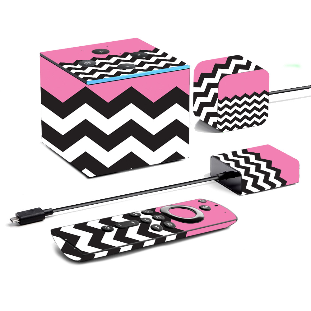 Picture of MightySkins AMFITVCU19-Pink Chevron Skin for Amazon Fire TV Cube 2019 - Pink Chevron