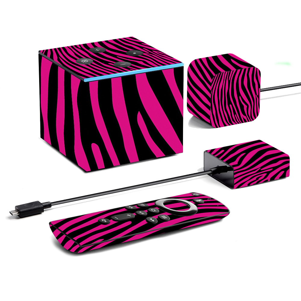 Picture of MightySkins AMFITVCU19-Pink Zebra Skin for Amazon Fire TV Cube 2019 - Pink Zebra