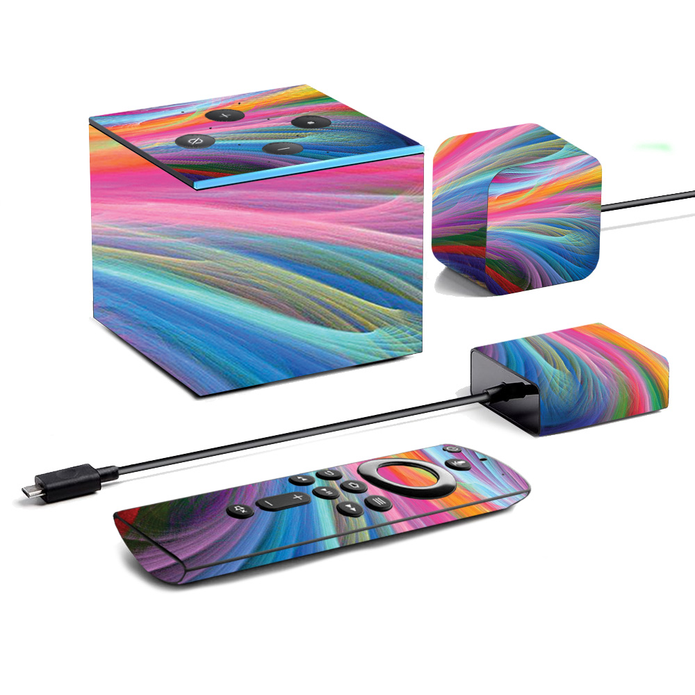 Picture of MightySkins AMFITVCU19-Rainbow Waves Skin for Amazon Fire TV Cube 2019 - Rainbow Waves