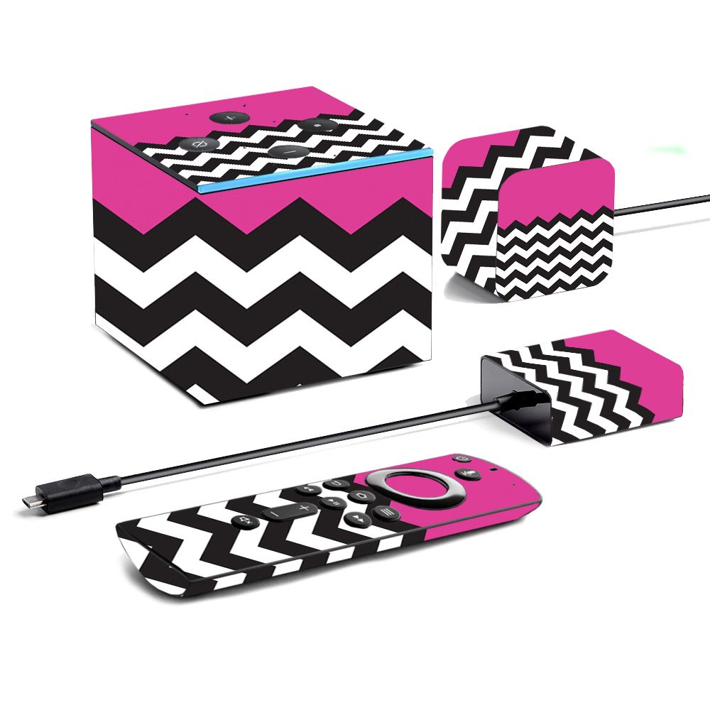 Picture of MightySkins AMFITVCU19-Hot Pink Chevron Skin for Amazon Fire TV Cube 2019 - Hot Pink Chevron