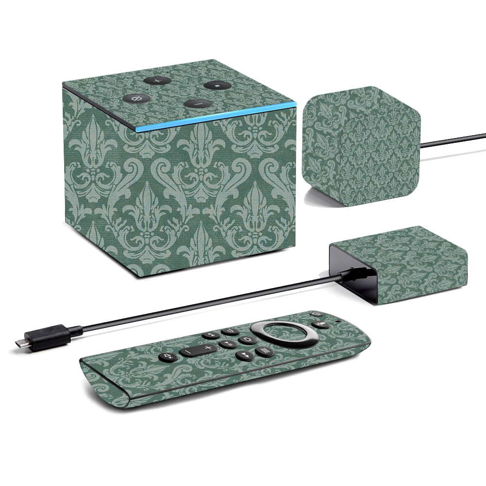 Picture of MightySkins AMFITVCU19-Teal Damask Skin for Amazon Fire TV Cube 2019 - Teal Damask