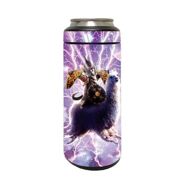 Picture of MightySkins YERM12COLSL-Kitty Warrior Carbon Fiber Skin Compatible with YETI Rambler 12 oz Colster Slim Can - Kitty Warrior