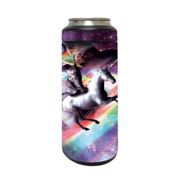 Picture of MightySkins YERM12COLSL-Cat Riding Unicorn Carbon Fiber Skin Compatible with YETI Rambler 12 oz Colster Slim Can - Cat Riding Unicorn