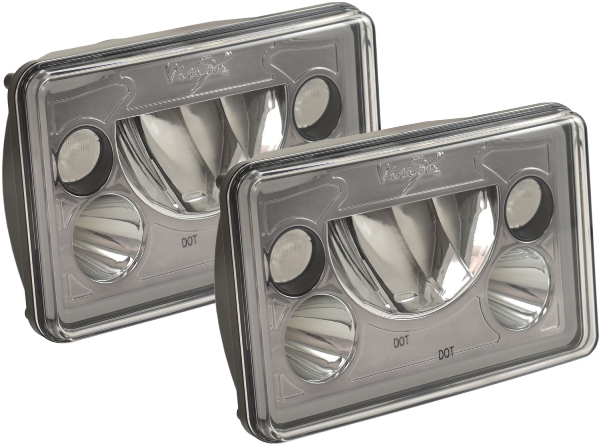 4 x 6 in. Rectangle VX Black & Chrome Face LED Headlights with Low-High-Halo - Pack of 2 -  PowerPlay, PO3932438