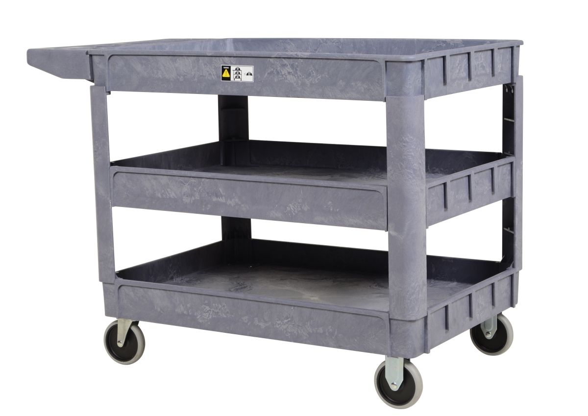 Plastic Utility Cart,3 Shelves,24.5 x 36, Foam Plastic, 550 lb Load Capacity, 3 Shelves, 25.5" W