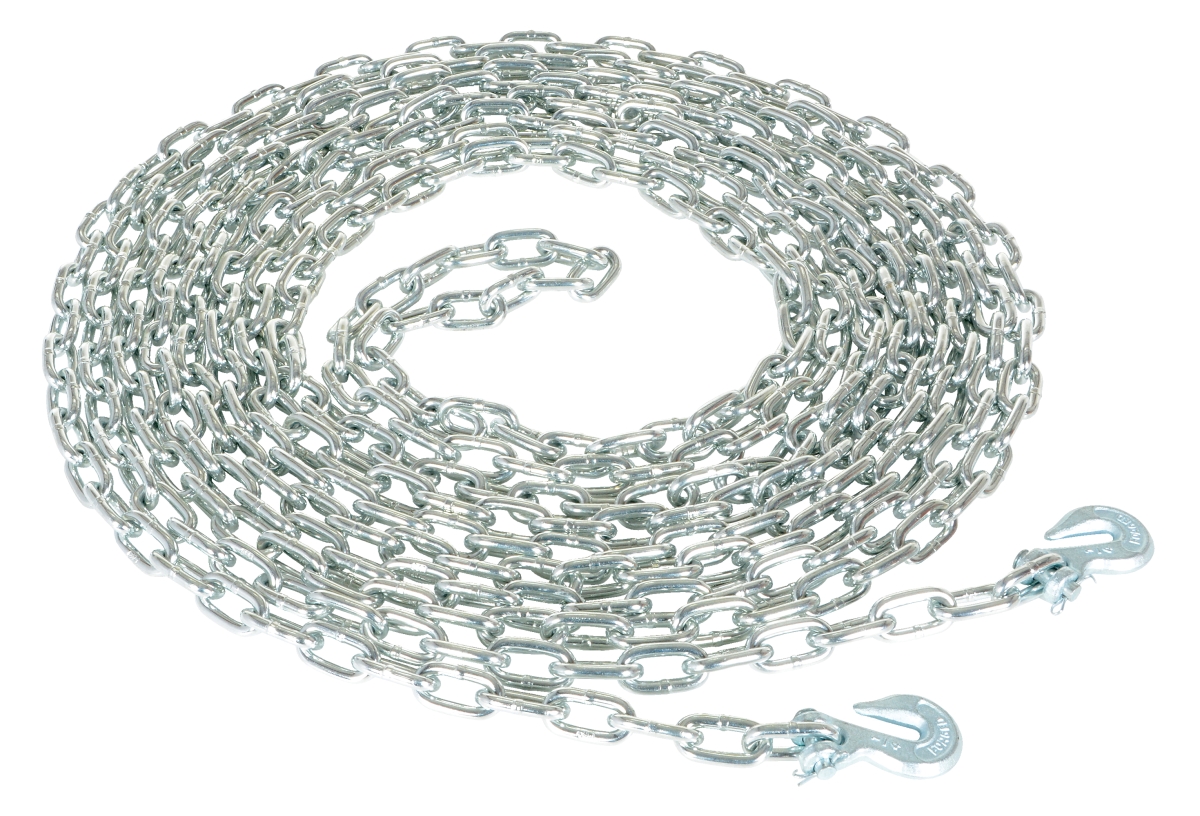 Steel Chain with Grab Hook, 40' Length, 1/4" Chain, 6000 lb Pulling Capacity, Silver