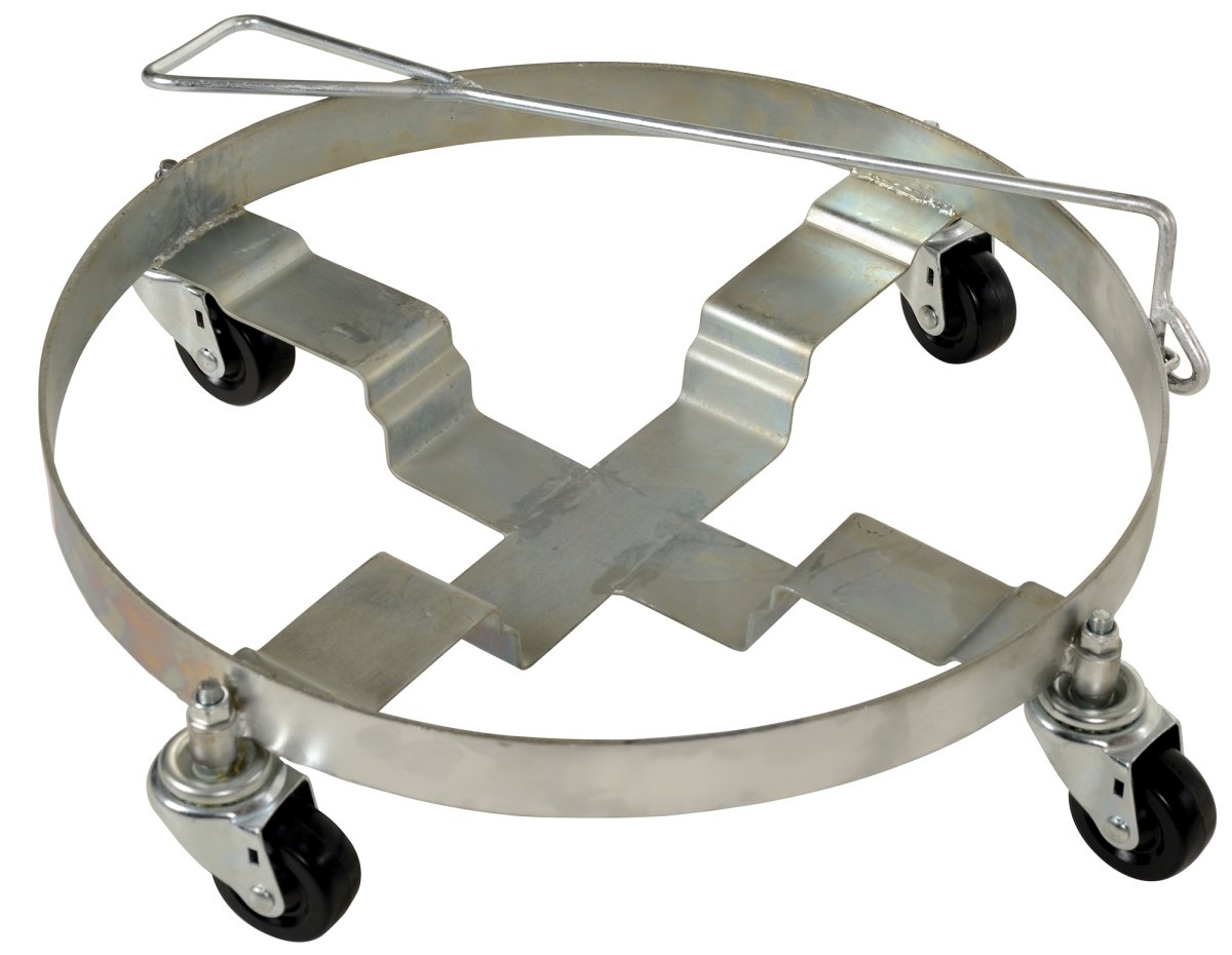 Silver Drum Dolly Round With Handle 1000 lb Hard Rubber Casters