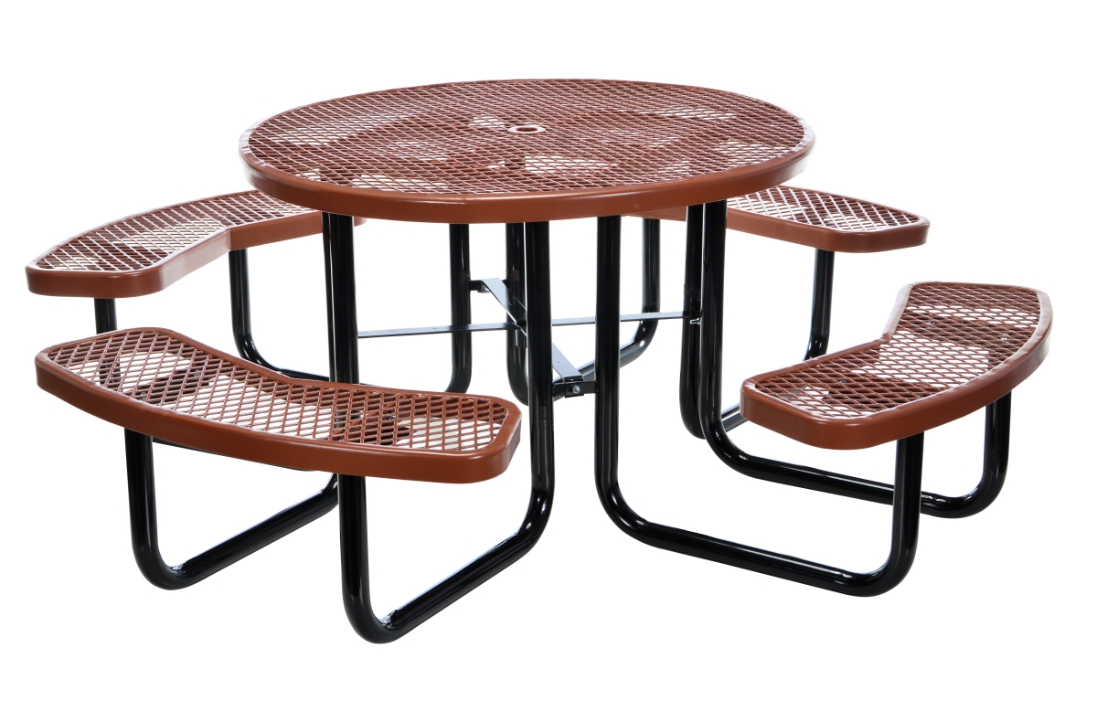 46 in. Expanded Metal Round Top Picnic Table - Brown