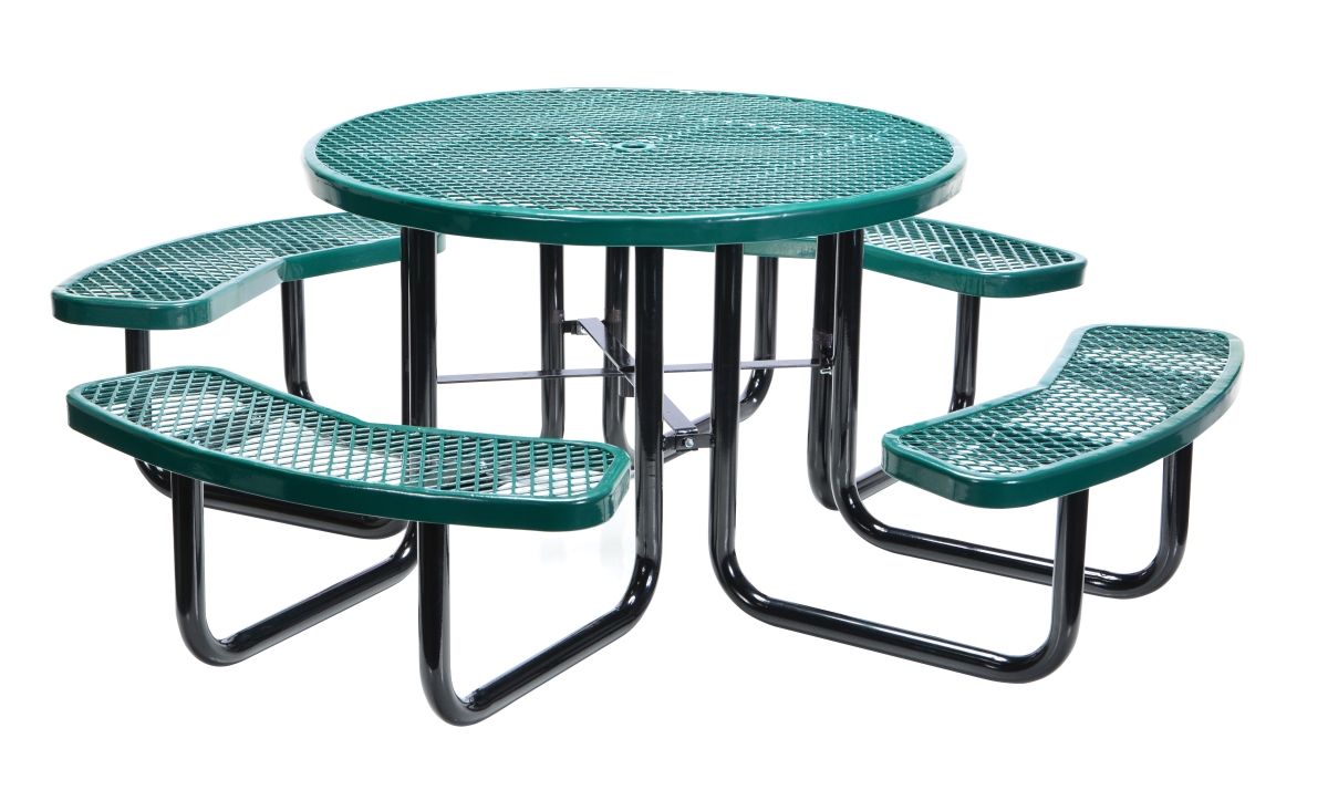 46 in. Expanded Metal Round Top Picnic Table - Green