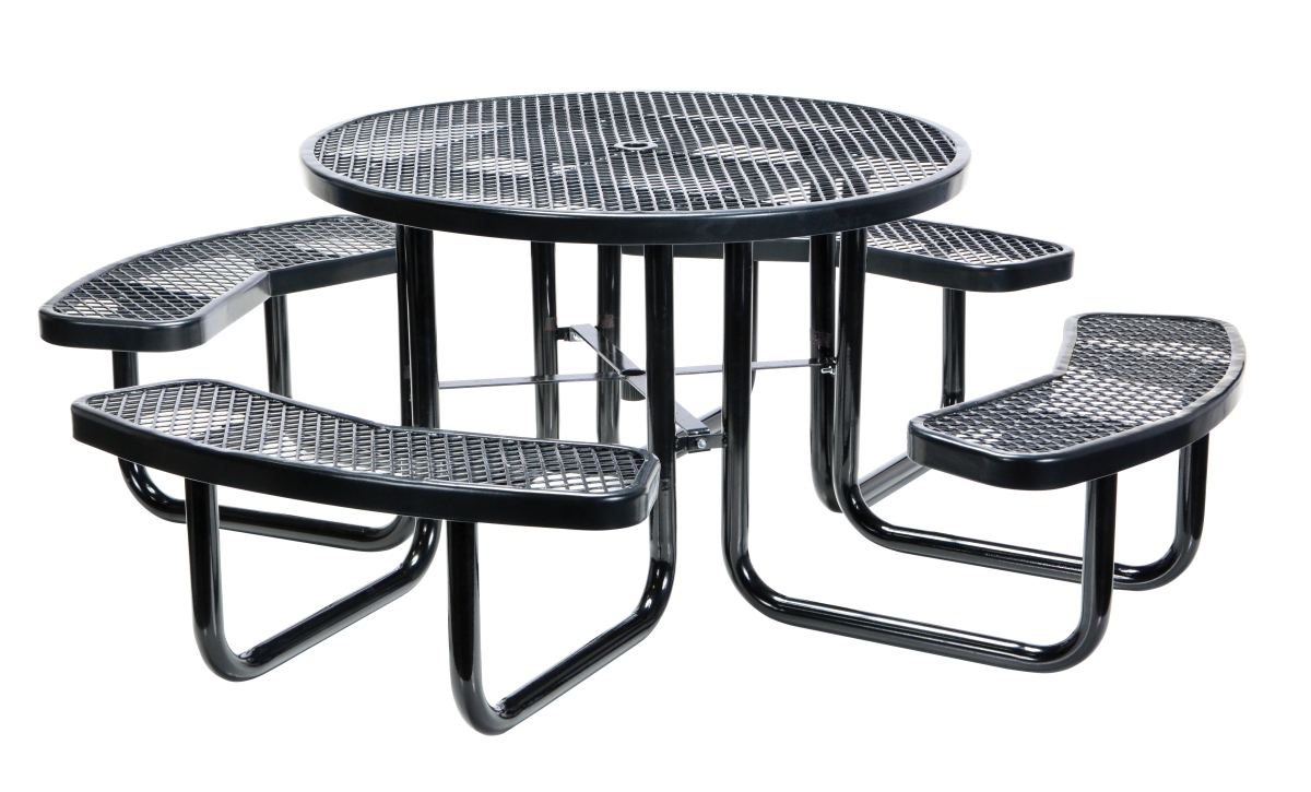 46 in. Expanded Metal Round Top Picnic Table - Black