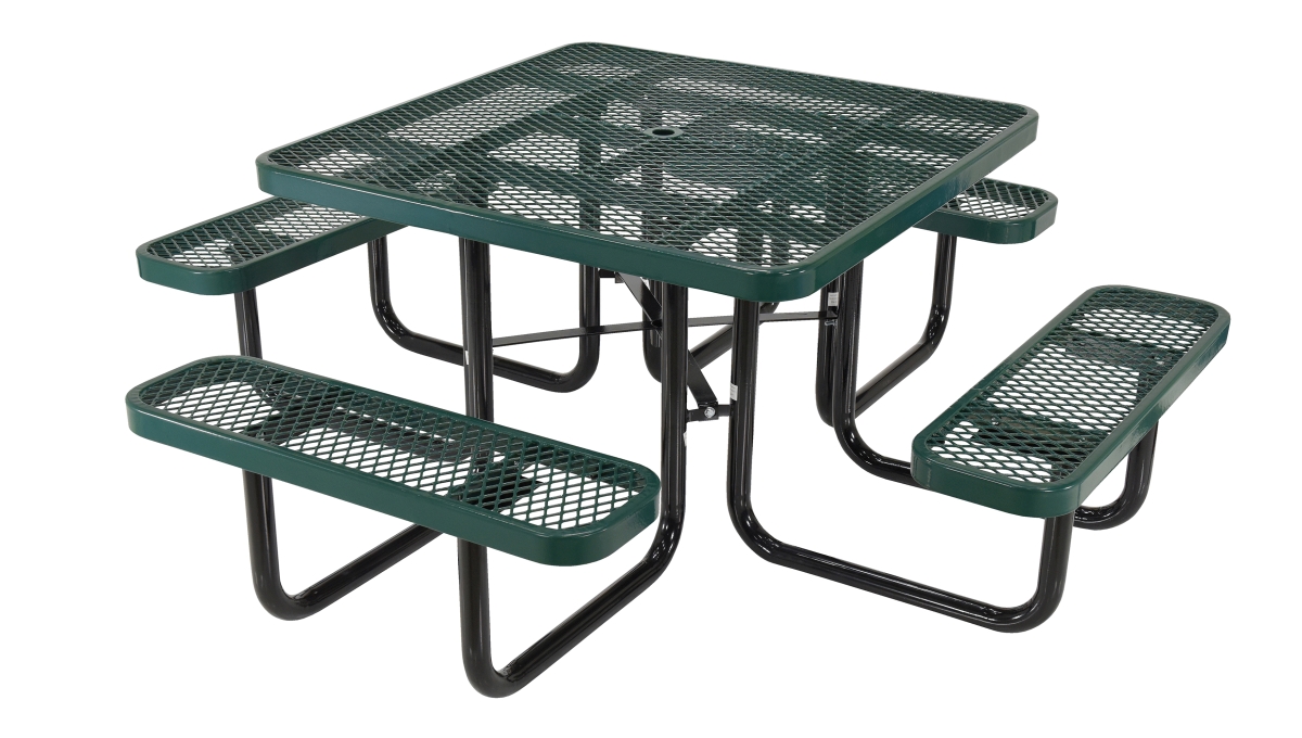Square Expanded Metal Picnic Table - Green - 46 x 46 in. - Heavy-Duty Design