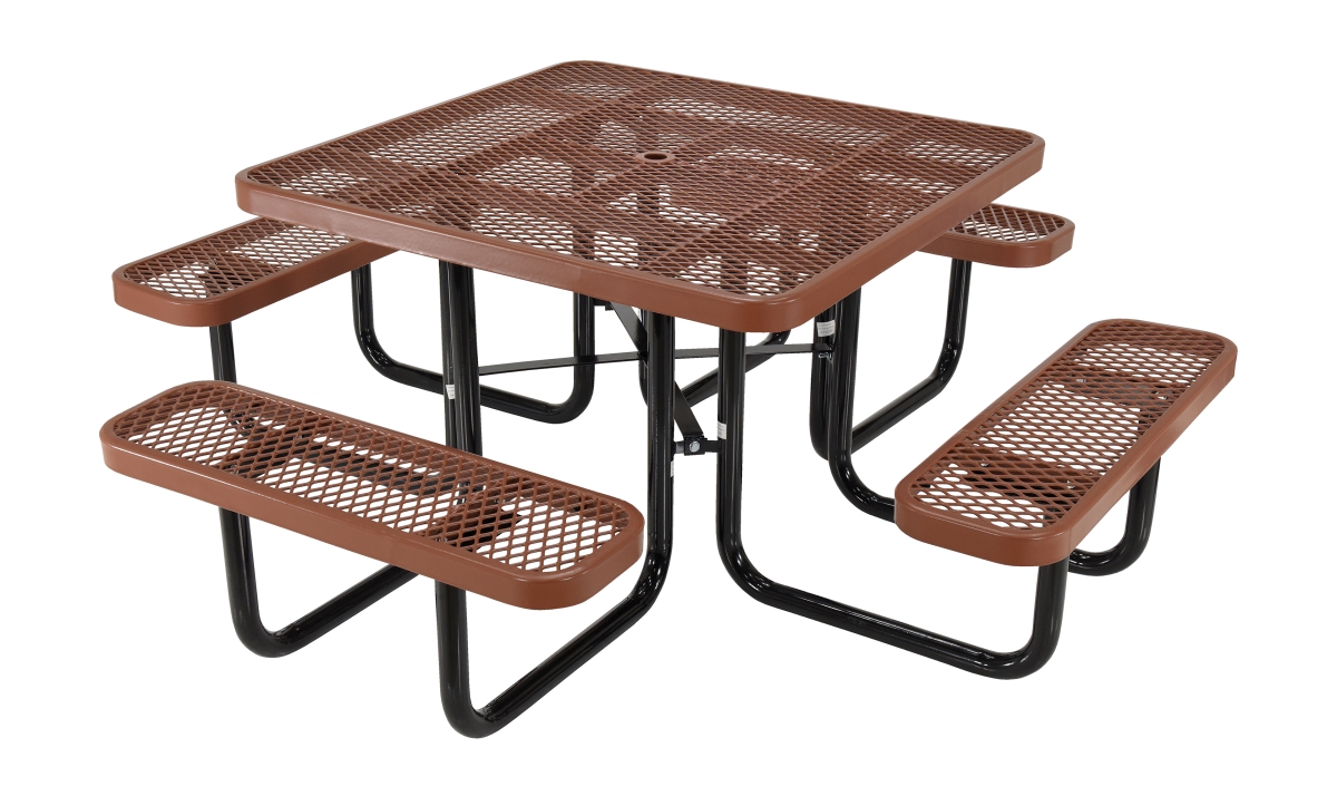 46 x 46 in. Expanded Metal Square Top Picnic Table - Brown