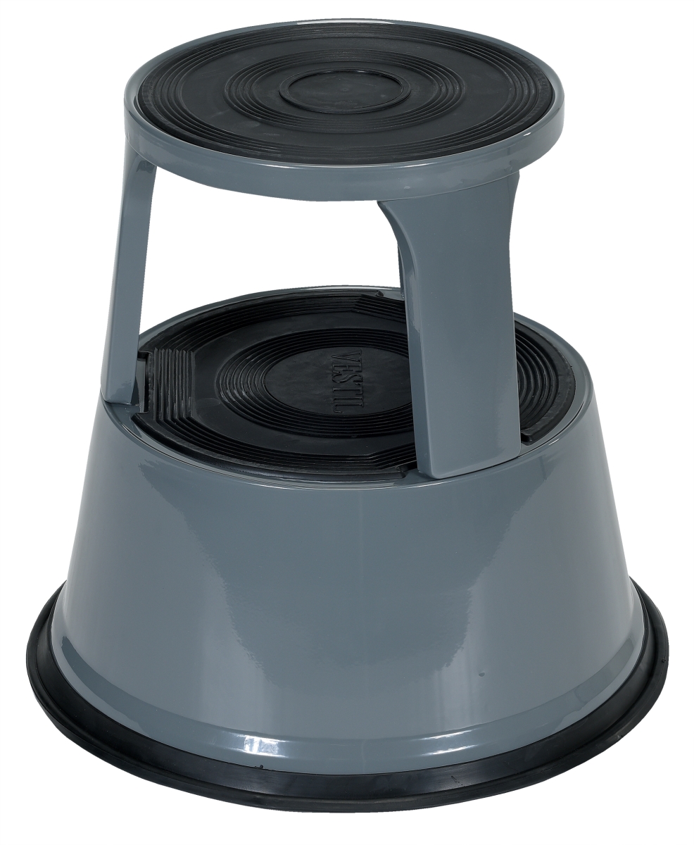Rolling Step Stool - Gray, 2 Steps, 17.125 Overall Height, Steel, Gray