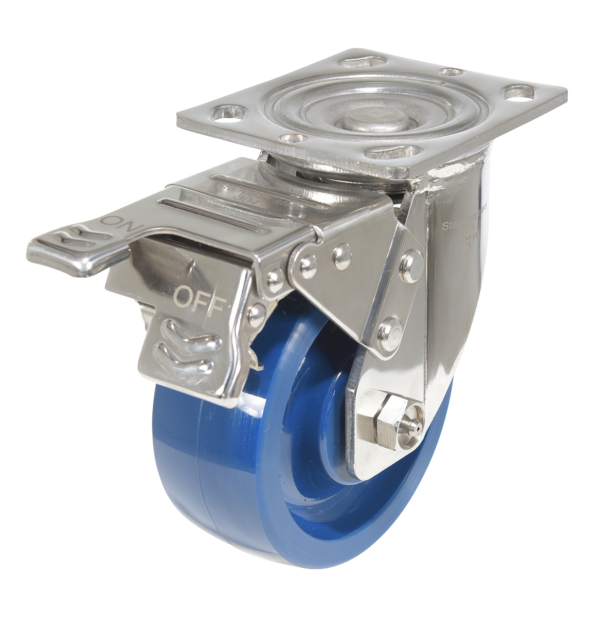 5 x 2 in. Solid Polyurethane Swivel Caster with Total Brake, Blue