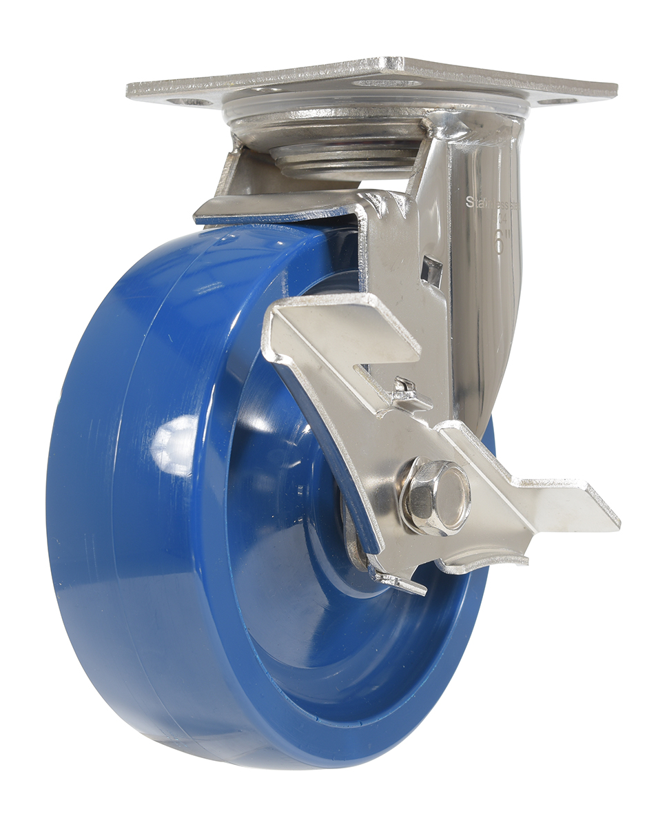 CST-F-SS-6X2SP-SWB 6 x 2 in. Solid Polyurethane Swivel Caster with Brake, Blue