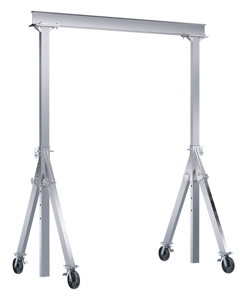 AHA-2-15-10-TLC 2000 lbs 15 x 10 ft. Aluminum Adjustable Height Gantry Crane with Total Locking Glass Filled Nylon Casters - Silver
